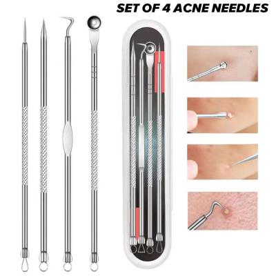 Acne Needle 4pcs Silver Black Head Needle Set Multifunctional For Acne Picking Needle Beauty Tool B7W4
