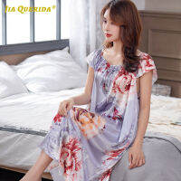 4XL 5XL Soft Night Gown Nighties for Woman Plus Size Lingere Elegant Floral Printing Nighty Womens Pretty Homedress Satin Silk