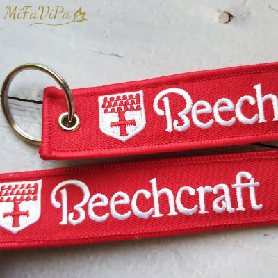 MiFaViPa 2 PC Beechcraft Keychains Embroidery Aircraft Keychain Fashion Trinket Red Key Chain for Pilot Aviation Christmas Gift
