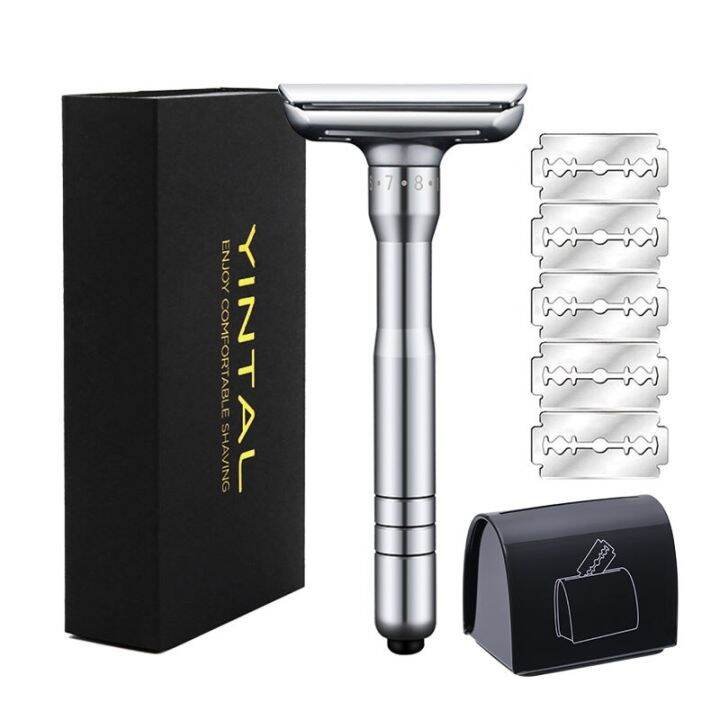 YINTAL Silver Adjustable Safety Razor Safer Press to Open Blade
