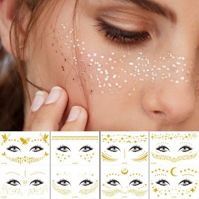 【YF】 temporary eye tattoo sticker gold glitter stickers face makeup beauty moon stars jewels waterproof wedding bride