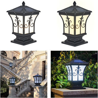 LED Solar Retro Lantern Pillar Light Outdoor Porch Column Lamp Garden Fence Decoration Outdoor Lighting Supplies