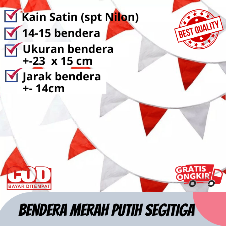 Bendera Merah Putih Segitiga Kain Satin Kemerdekaan Indonesia 17 Agustus Festival Pawai