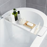 Drain Scalable Bathtub Tray Bathtub Caddy Tray With Rails Ideal Shower Organizer Rack For Bathroom