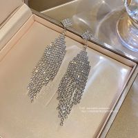 [COD] Korean high-end simple full diamond tassel earrings personality fashion silver needle niche design sense wholesale