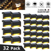 Solar Deck Lights 32 Pack Outdoor Step Lights Waterproof Led Solar Lights for Railing Stairs Step Fence Yard Patio and Pathway Outdoor Lighting