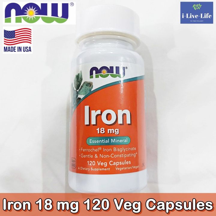 ธาตุเหล็ก-iron-18-mg-120-veg-capsules-now-foods-แก้อาการอ่อนเพลีย-บรรเทาอาการโลหิตจาง