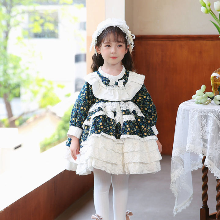 zhi-ya-ชุด2022สำหรับเด็กผู้หญิง-ชุดเดรสลายดอกไม้ของชุดเจ้าหญิงสำหรับเด็กโลลิต้าใหม่