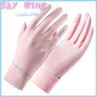 Sky Wing ถุงมือแข่งรถจักรยานยนต์ผ้าไอซ์ซิลค์ถุงมือตกปลาเล่นกีฬากลางแจ้งกันลื่นระบายอากาศหน้าจอสัมผัสอุปกรณ์ป้องกันรังสี UV บางๆ