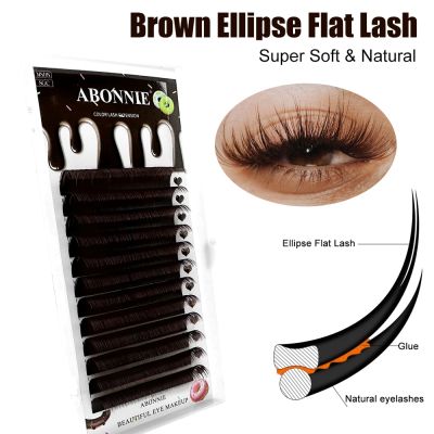 Abonnie Brown Colored Flat Eyelashes Extension Ultra Soft Ellipse Flat Lashes Split Tips Eyelash Cables Converters