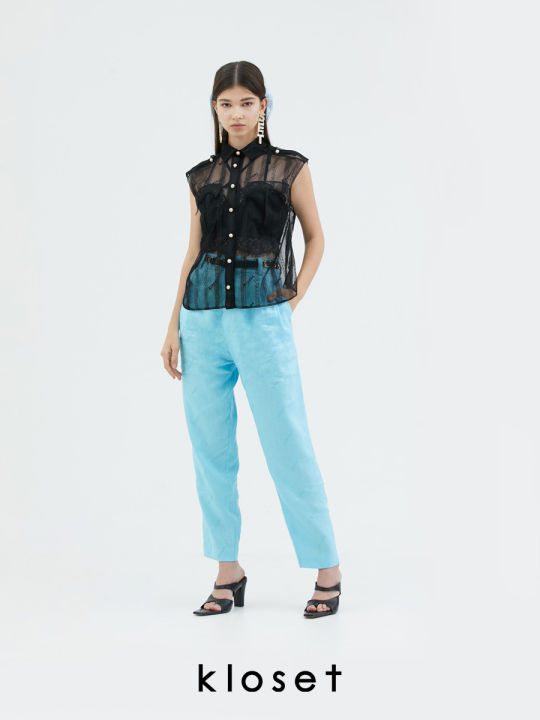 kloset-kloset-high-waist-pants-pf22-p007-กางเกงขายาว-กางเกงปักลาย-กางเกงผู้หญิง-กางเกงแฟชั่น