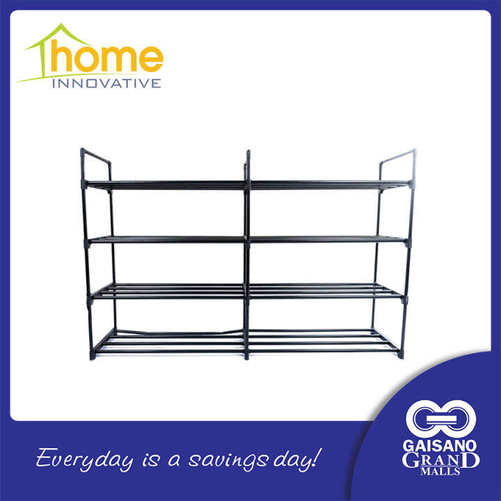 HOME INNOVATIVE Shoe Rack, 4 Tier Double Metal Shoe Rack in Black 475