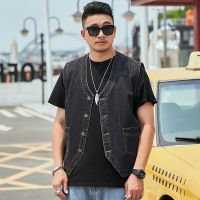 Plus Size 6XL 7XL 8XL Summer New Single-breasted Mens Washed gray Denim Vest Coat Fashion Loose Male Sleeveless jeans Jacket