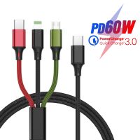 PD 60W 3in1 USB C Cable for iPhone 14 13 12 Pro Max QC3.0 Micro 8pin Type C Charger Charging Cable for Macbook Pro Huawei Xiaomi