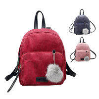 C0School Bag for Girl Vintage Corduroy Solid Color Travel