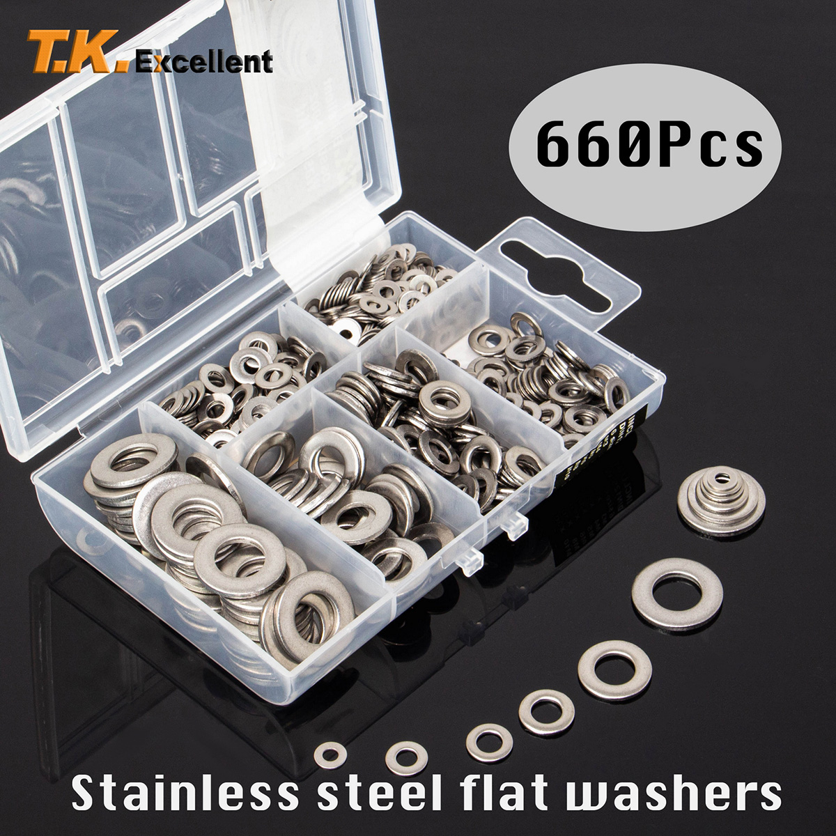 304 Stainless Steel Washers Flat Washer Assortment Set Value Kit,660 Pieces 
