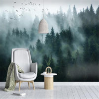 [hot]Milofi large non-woven wallpaper mural Nordic minimalist smoke landscape birds forest living room bedroom background wall