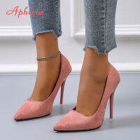 Aphixta 4.72นิ้ว Super High Stiletto รองเท้าส้นสูงปั๊มผู้หญิงสำนักงาน Flock Pointed Toe Party รองเท้าผู้หญิง Plus ขนาดใหญ่ขนาด44 45