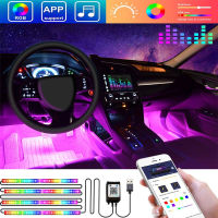 OKEEN 4in1 LED ภายในรถ Backlight พร้อม App รีโมทคอนลเพลงบรรยากาศที่มีสีสันโคมไฟนีออน Auto Foot Ambient ไฟ12V