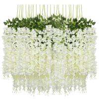 12 Pack (43.2 FT) Artificial Wisteria Vine Fake Wisteria Hanging Garland Silk Long Hanging Bush Flowers String Home Party Wedding Decor (White)