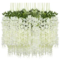 12 Pack (43.2 FT) Artificial Wisteria Vine Fake Wisteria Hanging Garland Silk Long Hanging Bush Flowers String Home Party Wedding Decor (White)