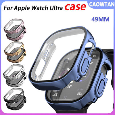 Case + Glass For Apple Watch Ultra CASE 49MM PC Full Tempered Protection Fashion Straight Edges Shell For I Watch Cover 49MM Waterproof Watch Screen