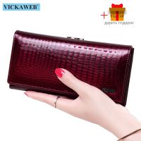 VICKAWEB Long Thick Wallet Female Fashion Alligator Purse Women Genuine Leather Standard Wallets Hasp Womens Wallets And Purses Wallets