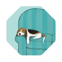 Happy Couch Dog Beagle Coasters น่ารักชุดพรมกาแฟ4ชิ้นแผ่นรองจานถ้วยบนโต๊ะอาหารตกแต่งและอุปกรณ์เสริมสำหรับบ้านครัว LCD3912ที่รองจาน Co