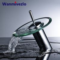 Colorful Glass Waterfall Bathroom Basin Sink Faucet Chrome Basin Sink Faucet Single Lever Deck Mounted Round Mixer Tap