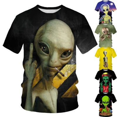 ใหม่ Funny Alien 3D การพิมพ์ผู้ชายแขนสั้นเสื้อยืดบุคลิกภาพ Hip-Hop รอบคอสบายๆแฟชั่นฤดูร้อนผู้ชายกีฬา TOP