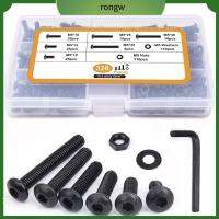 RONGW 328Pcs 10/12/16/25/30/35มม. สกรูหัวปุ่ม สีดำสีดำ เหล็กอัลลอยเกรด10.9 Bolts NUTS WASHER Assortment KIT พร้อมกล่องเก็บของ 6ขนาด ชุดน็อตและสลักเกลียว อุตสาหกรรมเครื่องจักรพิเศษ