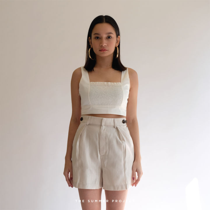 rosa-beige-shorts-the-summer-project-กางเกงขาสั้นเอวสูง-กางเกงสีเบจ