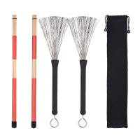 Drum Stick Set 1 Pair Drum Rods Sticks + 1 Pair Drum Brushes with Storage Bag for Jazz Folk Music