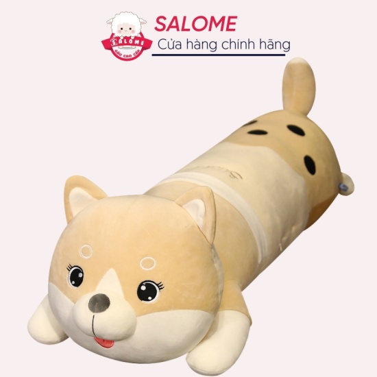 Gấu bông chó shiba nằm trà sữa salome, gối ôm hình chó cao cấp - ảnh sản phẩm 1