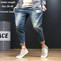 กางเกงยีนส์สีดำผู้ชาย Denim Blue Jean Distressed Boys Jogger กางเกง Hip Hop Harem ยืดชายวัยรุ่นกางเกง Plus ขนาด42 44 46 48