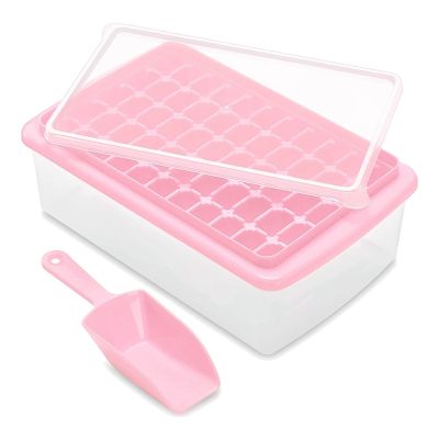 Ice Cube Tray with Lid and Storage Bin, Easy-Release 55 Ice Tray with Spill-Resistant Cover, Container, Scoop
