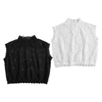 Women Hollow Out Floral Lace False Fake Collar Turtleneck Detachable Dickey Half Shirt Blouse Elegant Decorative Sleeveless Pull