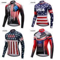 USA Style Mens Long Sleeve Cycling Jersey Tops Bicycle Cycling Clothing Ropa Ciclismo MTB Bike Jersey Shirt USA Flag S-4XL