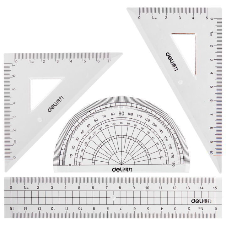 4pcs-set-of-deli-71988-grid-multifunctional-drawing-combination-ruler-triangle-plate-protractor-student-office-supplies