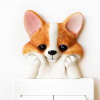 Nordic Corgi Dog Statue Switch Stickers Wall Stickers European Resin Cartoon Home Decor Socket Decoration Stickers Cute Ornament Wall Stickers Decals