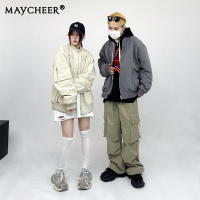 MAYCHEER แจ็กเก็ตคู่รักสไตล์อเมริกันแจ็กเก็ตใส่ทำงานแบบไฮสตรีทดีไซน์แบบลำลองสำหรับเครื่องแบบเบสบอล