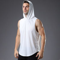 Hooded fitness vest mens basketball running training loose quick-drying breathable vest solid color sports vest non-fading