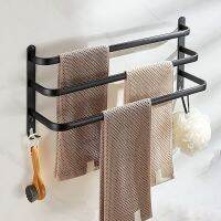 1Pcs Towel Rack Black Three-Ply Towel Rack Kitchen and Bathroom Towel Rack Hooked Towel Rack 60cm Towel Rack