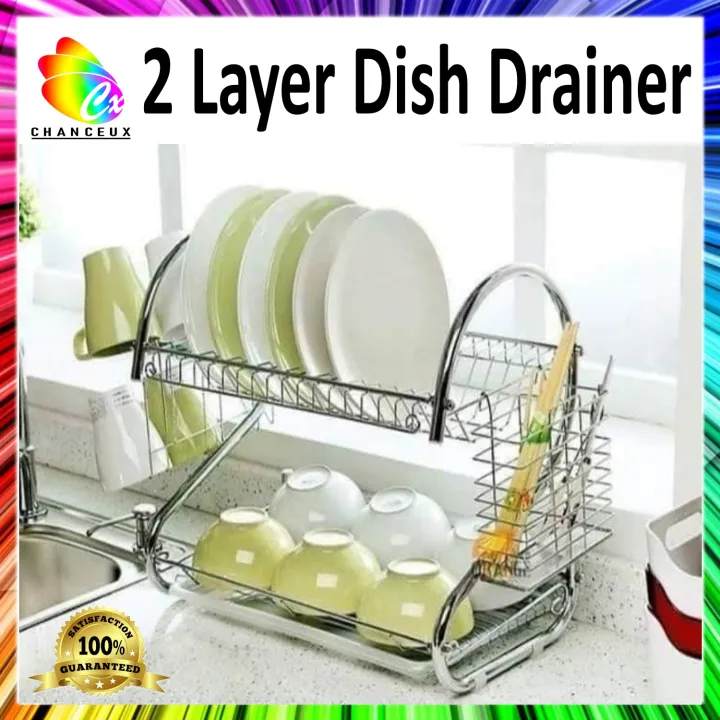 2 Layer Dish Drainer Dish Rack and Holder Stainless Steel Kitchen Dish