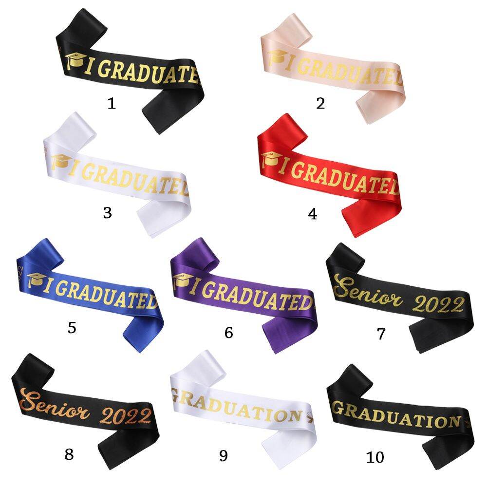 1 piece Just Graduated Graduation hat sash luxurious satin gold glitter for graduation day photo prop 