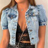 Crop Jean Coat Summer Autumn Clothes Veste Femme Chaqueta Mujer Woman Denim Jacket Short Sleeve Ripped Jeans Jacket Women