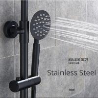 Shower Head Bathroom Shower Mixer Tap Black Rainfall Shower Faucet Set Bathtub Shower Mixer Faucet with Storage Shelf