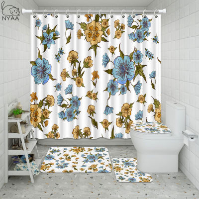Classic Dandelion Flower Painting Shower Curtain Set Pink Rose Waterproof For Bathroom Toilet Cover Mat Non Slip Rug Birds Decor