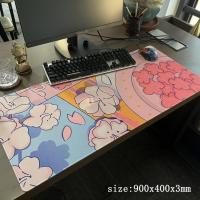 Large Anime Pink Mousepad Gamer Cute Kawaii XXL Gaming Mouse Pad 900x400 Locking Edge Big Fashion Laptop Deskpad Office Desk Mat