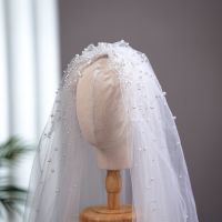 White Double Layered Retro Thin Beaded Finger Gown Bridal Wedding Dress Accessories Chapel Wedding Veil Hair Accessories